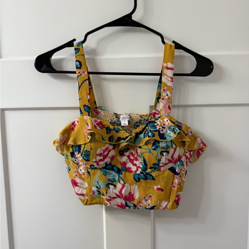 Floral Ruffle Yellow Crop Top - Picture 2 of 5